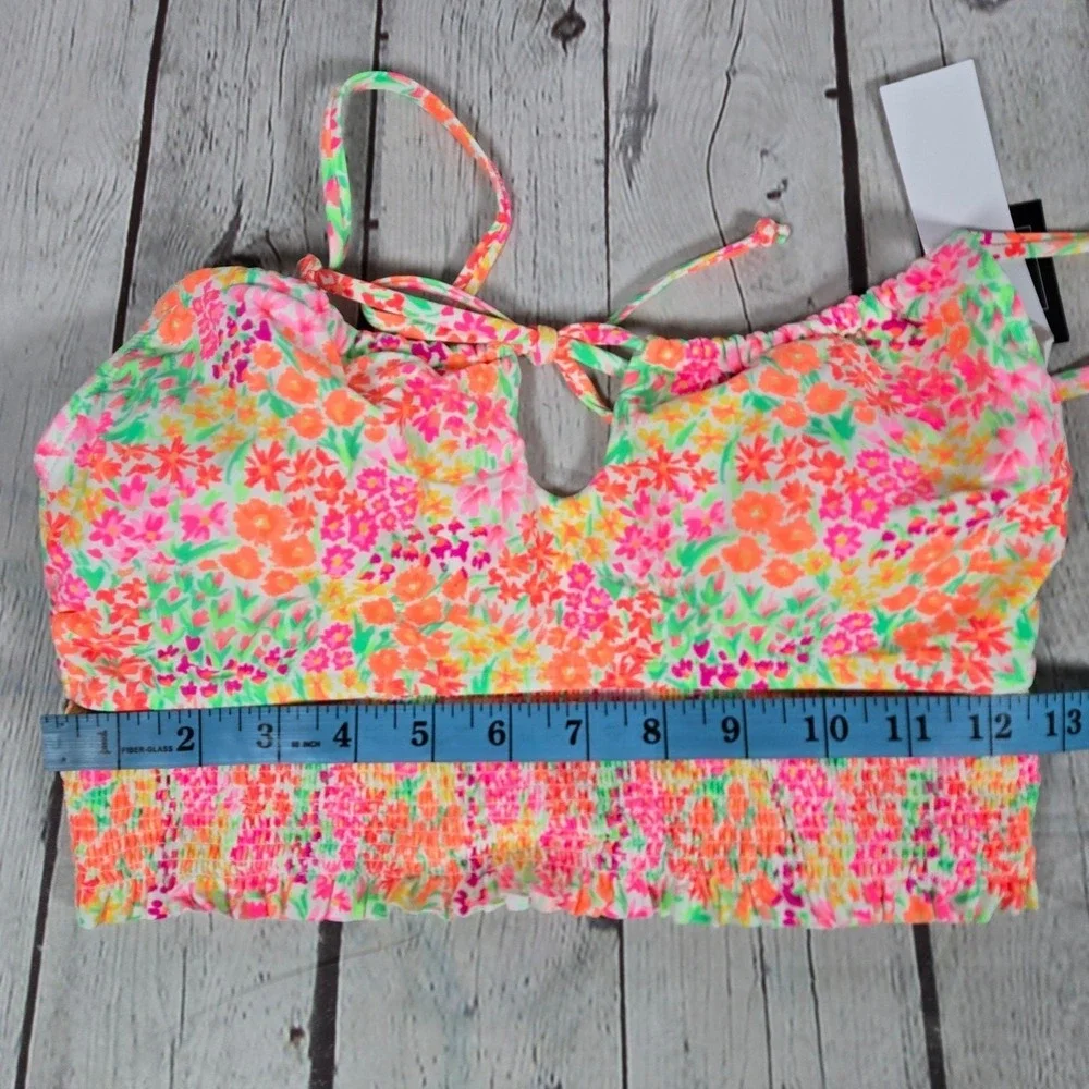 Salt + Cove Juniors Sun Floral Garden Smocked Cami Bikini Swim Top in Neon M NWT